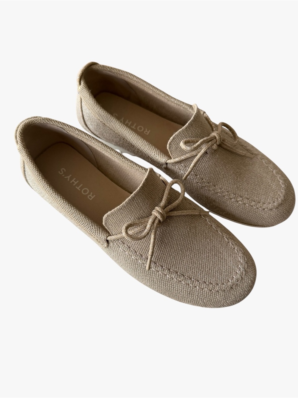 Rothy's The boat shoe in shimmering sand.